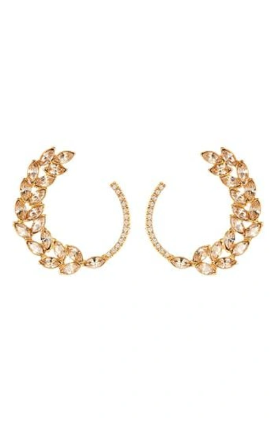 Oscar De La Renta Navette & Pave Hoop Earrings In Silk