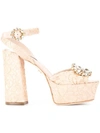 Dolce & Gabbana Lace Platform Sandals In Neutrals