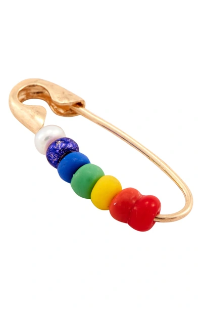 Loren Stewart Pride Rainbow Safety Pin Earring In Gold