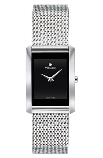 Movado La Nouvelle Silver-tone Mesh Watch, 21mm X 29mm In Silver/ Black/ Silver