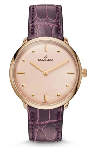Gomelsky The Lois Alligator Strap Watch, 36mm In Purple/ Pink/ Champagne