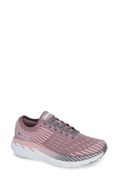 Hoka One One Clifton 5 Knit Running Shoe In Cameo/ Pink Toadstool