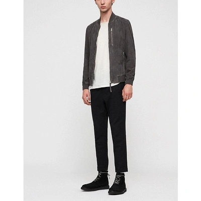 Allsaints Kemble Suede Bomber Jacket In Atlantic Grey