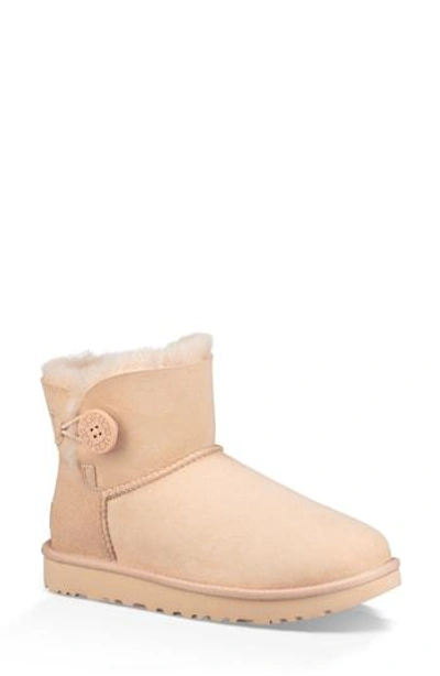 Ugg 'mini Bailey Button Ii' Boot In Amber Light Suede