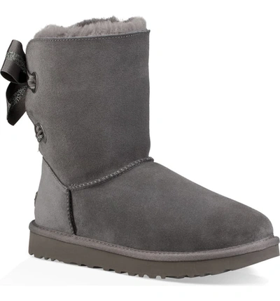 Ugg Customizable Bailey Bow Genuine Shearling Bootie In Charcoal Suede