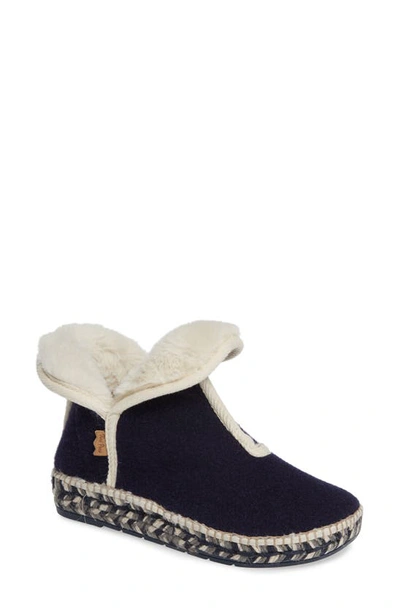 Toni Pons Espadrille Platform Bootie With Faux Fur Lining In Navy Fabric