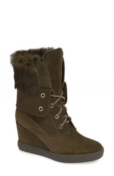 Aquatalia Cordelia Water Resistant Genuine Rabbit Fur Boot In Herb