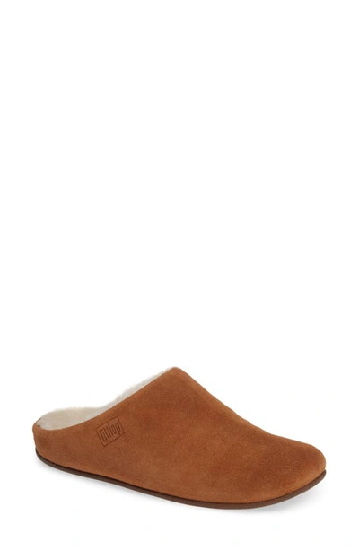 Fitflop Chrissy Genuine Shearling Lined Mule In Tumbled Tan Suede