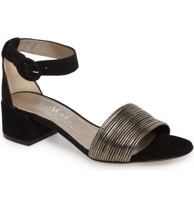 Agl Attilio Giusti Leombruni Ankle Strap Sandal In Black Suede