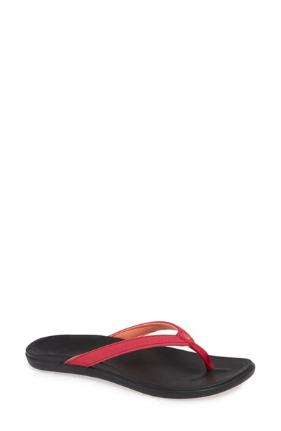 Olukai Ho Opio Flip Flop In Deep Magenta/ Black Fabric