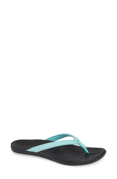 Olukai Ho Opio Flip Flop In Lagoon/ Black Fabric