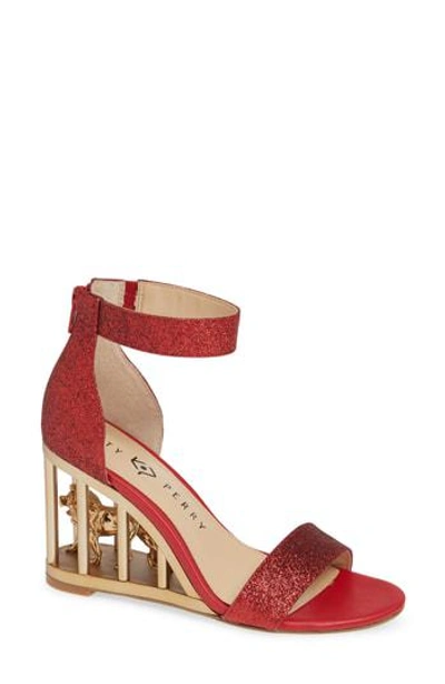 Katy Perry Wedge Sandal In Red Glitter