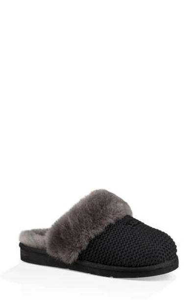 Ugg Cozy Knit Genuine Shearling Slipper In Black