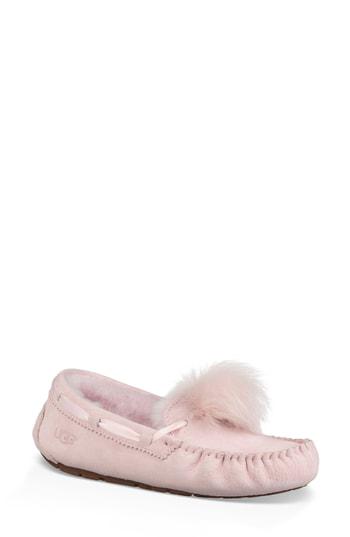 dakota water resistant genuine shearling pompom slipper