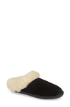 Minnetonka Sheepskin Mule Slipper In Black Suede