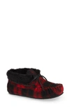 Minnetonka 'chrissy' Slipper Bootie In Red Plaid Fabric