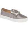 Karl Lagerfeld Evelyn Imitation Pearl Embellished Sneaker In Pewter Suede