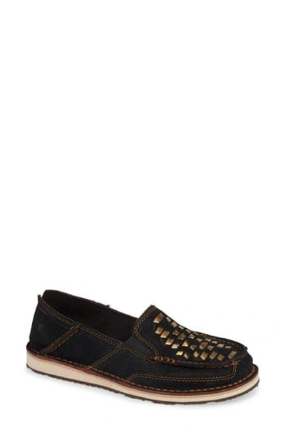 Ariat Cruiser Woven Loafer In Black Suede/ Leather