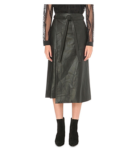 Maje Jacron Wraparound Leather Skirt | ModeSens