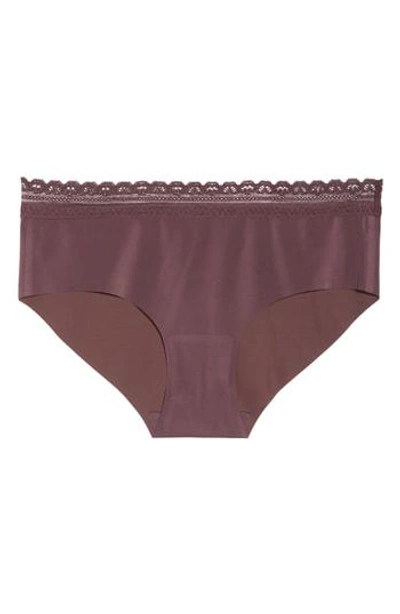 Naked Lace Trim Hipster Briefs In Eggplant