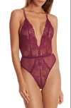 In Bloom By Jonquil Balance Lace Thong Teddy In Burgundy