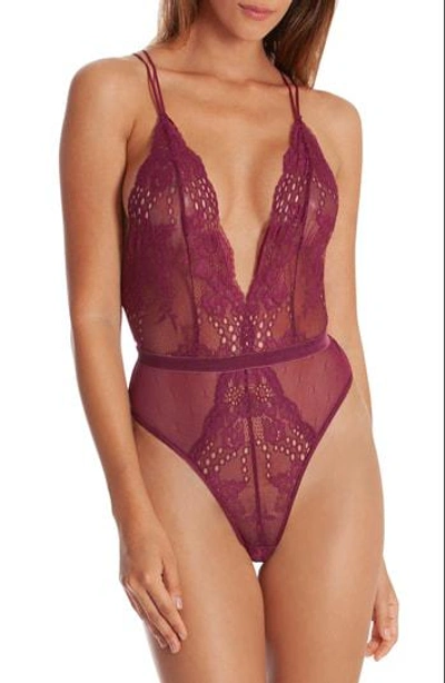 In Bloom By Jonquil Balance Lace Thong Teddy In Burgundy