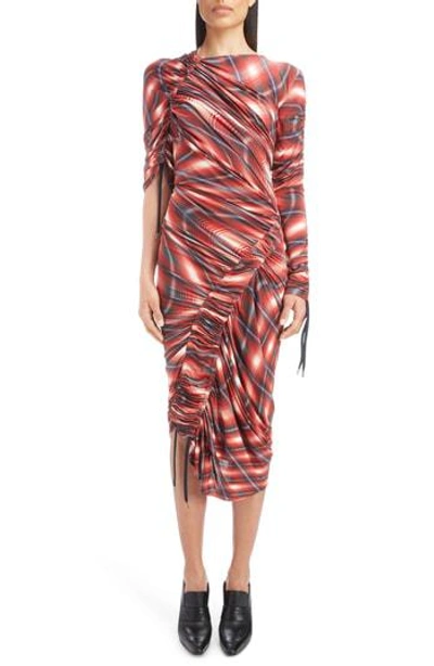 Atlein Wave Plaid Ruched Dress In Rouge