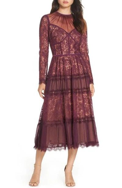 Tadashi Shoji Embroidered Lace Dress In Dewberry/ Nude