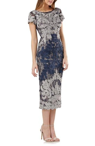 Js Collections Soutache Lace Midi Dress In Silver/ Navy