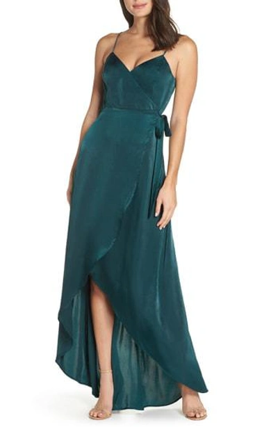 Show Me Your Mumu Mariah Wrap Maxi Dress In Dark Emerld Sheen