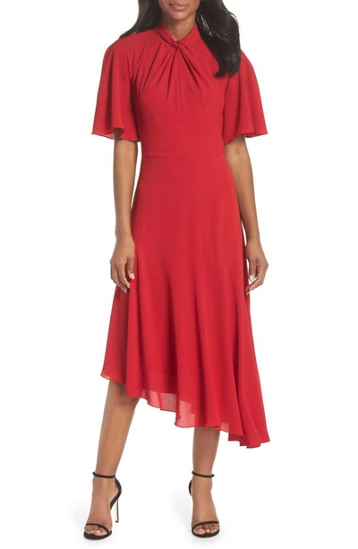 Maggy London Asymmetrical Midi Dress In Cranberry