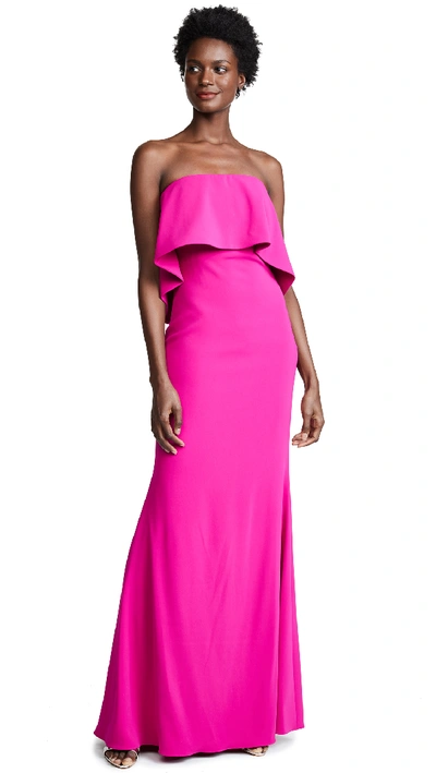 Badgley Mischka Strapless Popover Column Gown In Deep Magenta