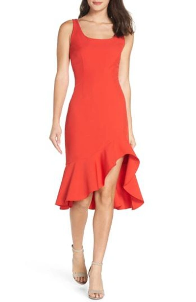 Nsr Cristi Ruffle Hem Midi Dress In Red