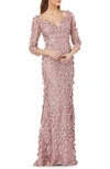 Carmen Marc Valvo Infusion 3d Flower Evening Dress In Dusty Rose