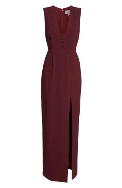 Wayf The Casey Plunge Neck Gown In Cabernet