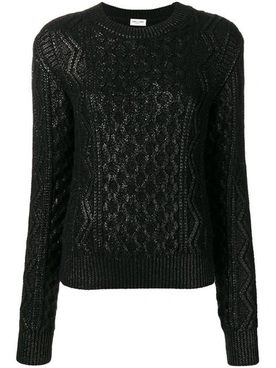 Saint Laurent Lamé Aran Knitted Sweater In Black