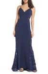 Maria Bianca Nero Shannon Lace Inset Gown In Dark Navy