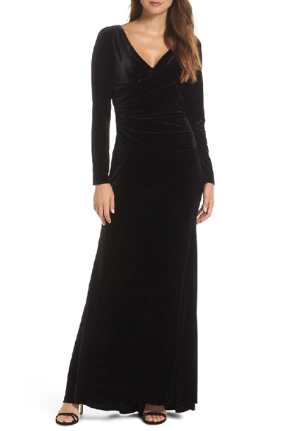 Vince Camuto Sequin Cuff Stretch Velvet Gown In Black