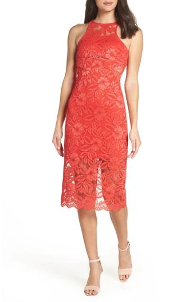 Nsr Erin Lace Midi Sheath Dress In Red