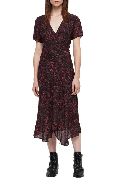 all saints red wrap dress All Saints Heart Print Red Wrap Dress - M