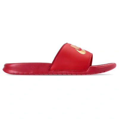 Nike Benassi Sliders In Red/gold