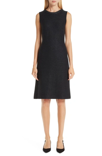 St John Adina Knit Dress With Chain Braid Trim In Caviar