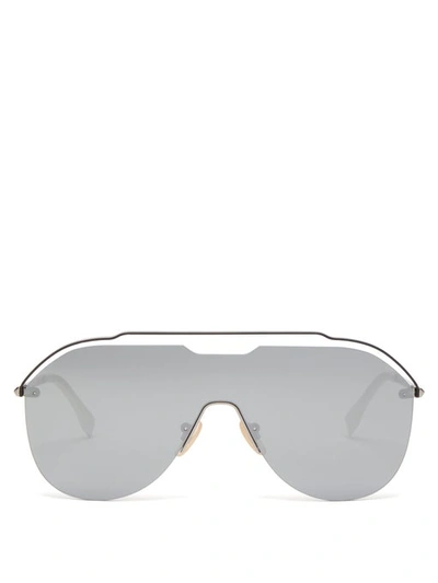 Fendi 137mm Shield Aviator Sunglasses - Ruthenium