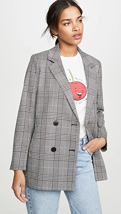 Madewell Caldwell Plaid Double Breasted Blazer In Classic Black