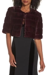 Eliza J Faux Fur Crop Jacket In Wine