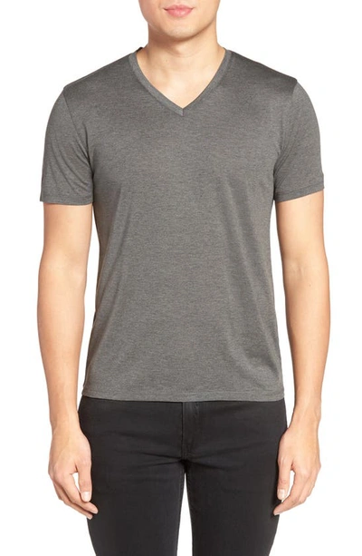 Theory Claey Plaito Regular-fit V-neck Tee In Charcoal