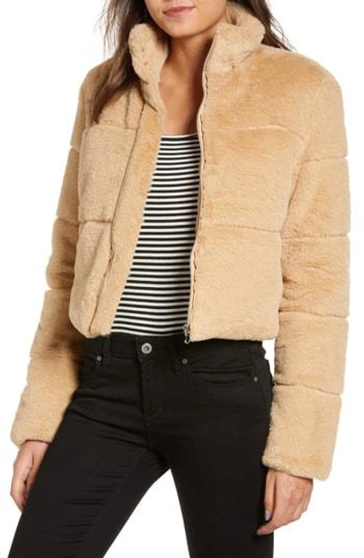 Tiger Mist Bridget Faux Fur Puffer Jacket In Tan