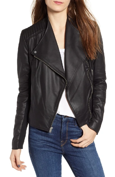Marc New York Feather Leather Moto Jacket In Black