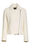 Eileen Fisher Alpaca Wool Blend Boucle Moto Jacket In Soft White