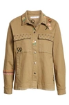 Billy T Embroidery Stud Detail Cotton Twill Jacket In Army